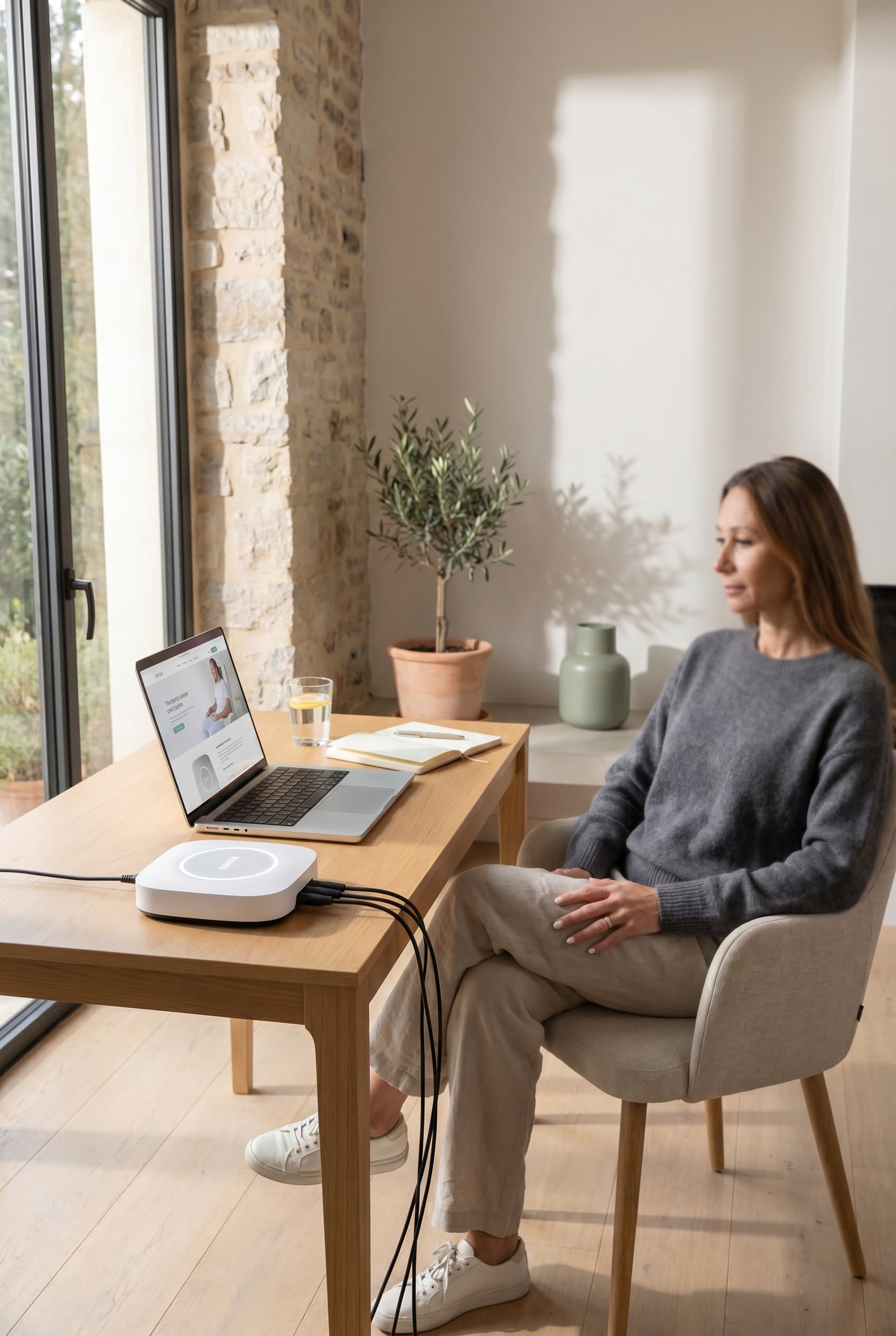 Ruhiges Premium-Wellness-Interieur für zu Hause mit Matte und Zubehör