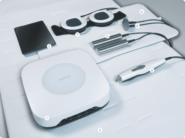 sanza system components arranged for home use